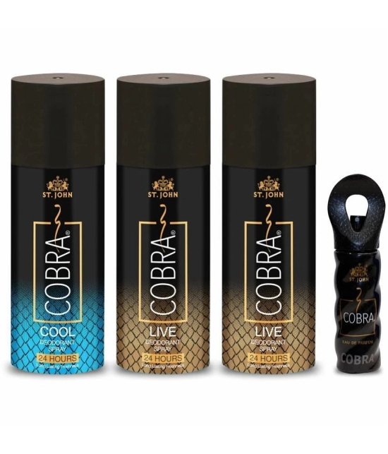 ST.JOHN Cobra Live 150ml*2,Cool 150ml & Perfume 15ml Deodorant Spray & Perfume for Men - Pack of 4