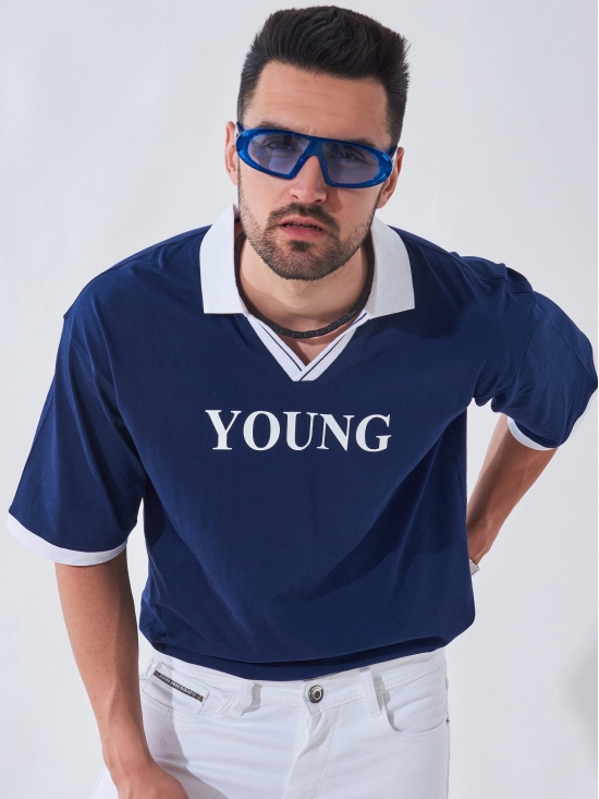 Young Navy Oversized Polo T-shirt-L / Navy