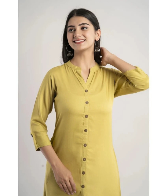 MAUKA - Green Rayon Womens Front Slit Kurti ( Pack of 1 ) - L