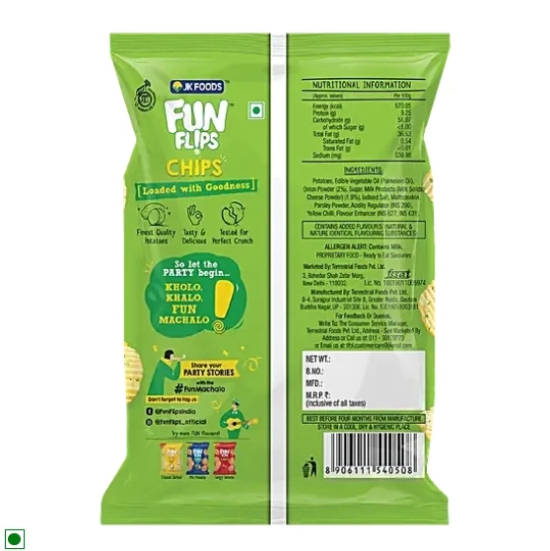 Fun Flips Potato Chips in cream & onion flavour 11gm