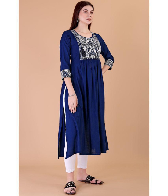 Glomee - Blue Rayon Women's Nayra Kurti ( Pack of 1 ) - None