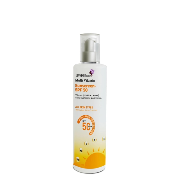 Multi Vitamin Sunscreen (SPF-50+UVA+UVB)  Enriched with vitamin (B3+B6+C+D+E ) Snow Mushroom, Niacinamide.