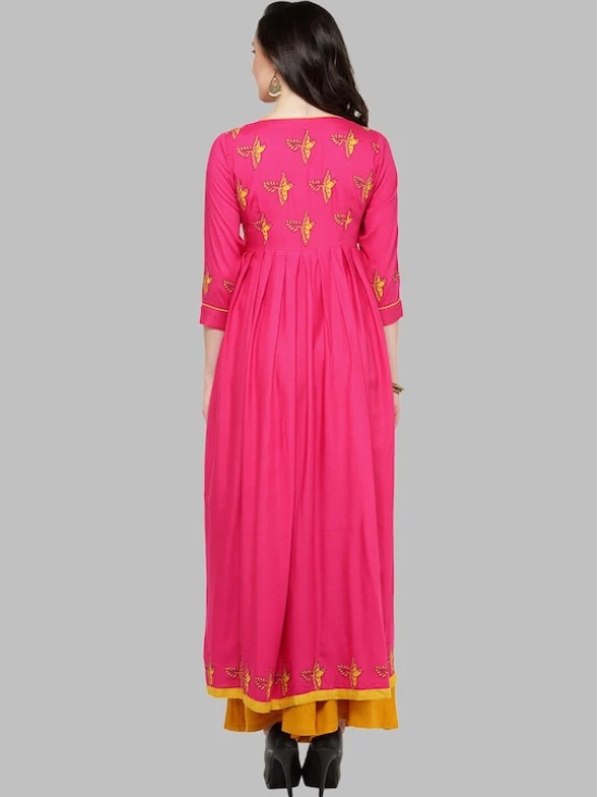 Women Pink Ethnic Motifs Printed Gotta Patti Block Print Anarkali Kurta