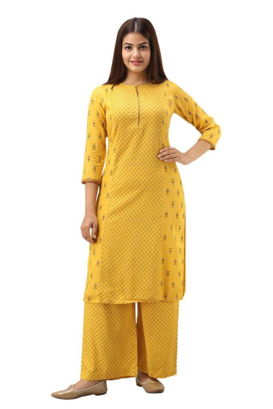 JAIPURETHNICWEAVES Women's Rayon Geometric Printed Straight Kurta & Palazzo Set