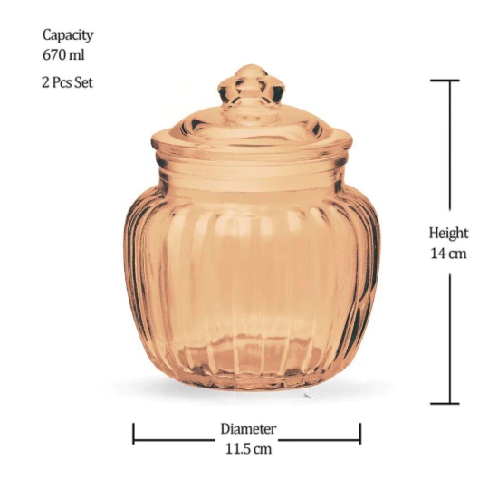 Treo Golden Pot 670 ML Storage Jar with Glass Lid | Golden | Set of 2 Pcs