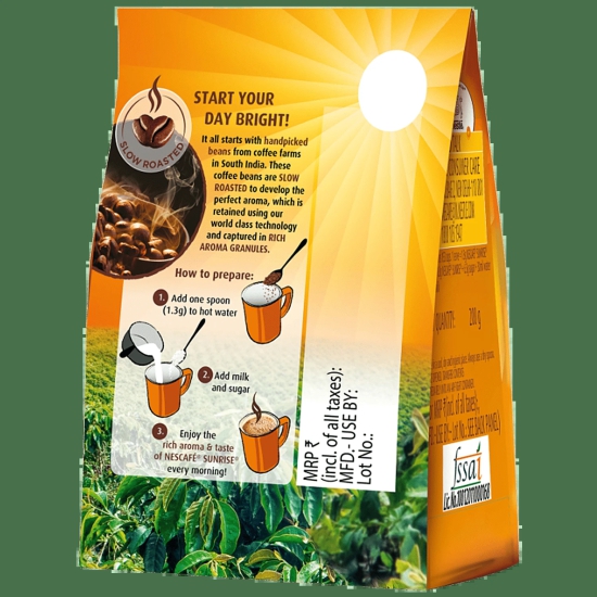 Nescafe Sunrise Instant Coffee - Chicory Mix, Rich In Aroma & Flavour, 200 G Pouch