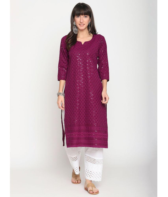 Queenley - Purple Cotton Women's Straight Kurti ( Pack of 1 ) - XXL