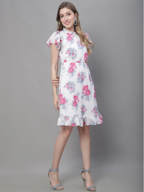 MINI & MING Floral Printed High Neck Georgette A-Line Dress