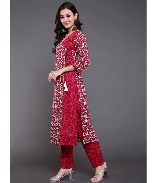 Antaran Cotton Printed Kurti With Pants Womens Stitched Salwar Suit - Red ( Pack of 2 ) - None