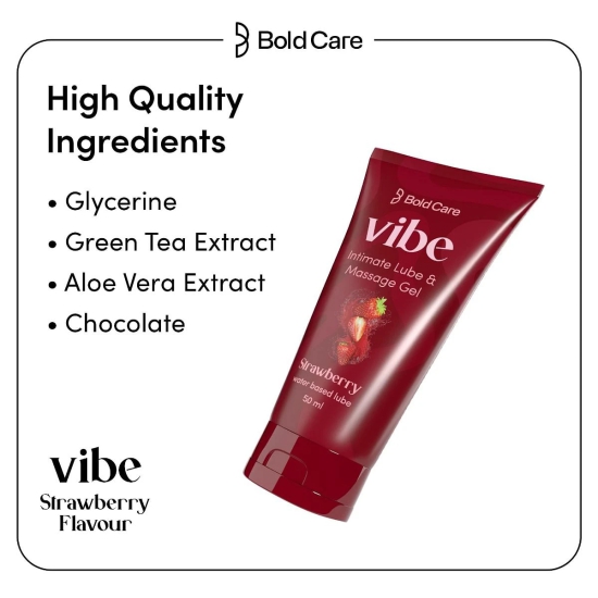 Bold Care Vibe Strawberry Personal Lubricant - Water Based, Skin Friendly, Silicone & Paraben Free, No Side Effects, 50 ml.-Bold Care Vibe Strawberry Personal Lubricant - Water Based, Skin Friend