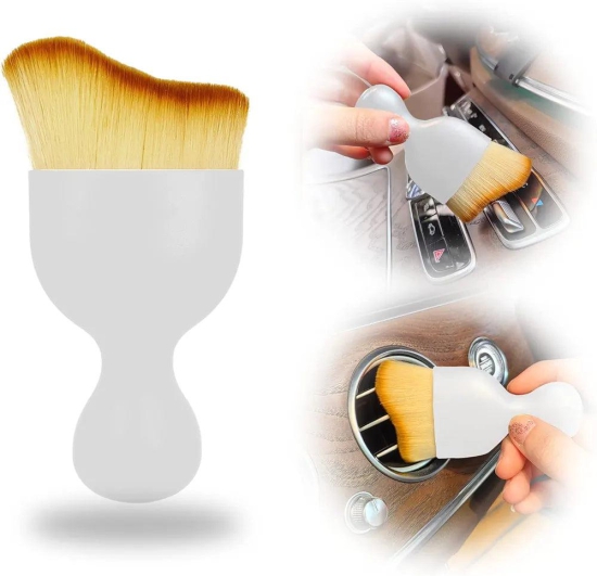 1PCS Car Interior Detailing Soft Brush Detailing Interior Auto Interior Soft Hair Removal Brush Scratch Free, Cleaning Dashboard Curved Design Universal Car Brush Tool (White-Yellow)