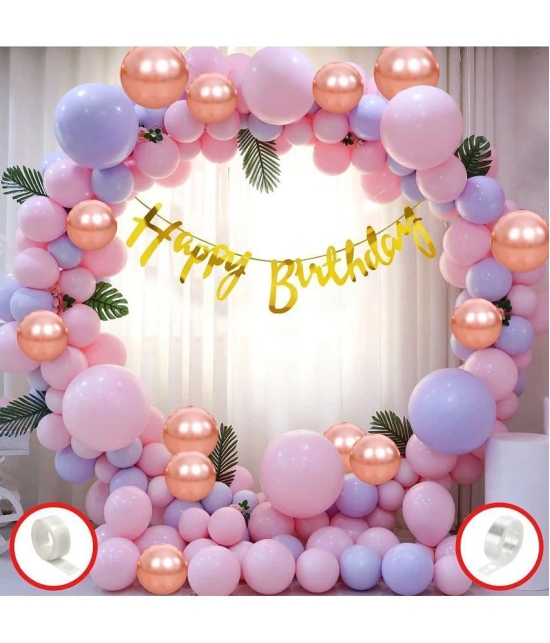 Zyozi Birthday Set,Rosegold Zyozi Including Happy Birthday Banner, Metallic Balloons, and Glue dot (Pack of 60) - Beige