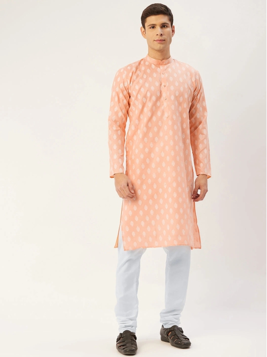 Jompers Mens Peach Cotton Floral printed kurta Only-XL / Peach