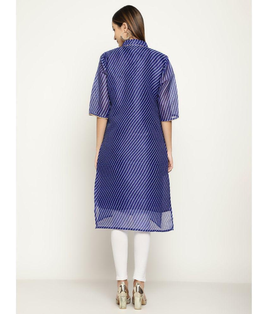 Queenley - Blue Silk Women's Straight Kurti ( Pack of 1 ) - None