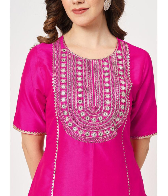 Pannkh - Pink Art Silk Womens A-line Kurti ( Pack of 1 ) - None