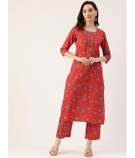 Kbz - Red Straight Cotton Women's Stitched Salwar Suit ( Pack of 1 ) - None