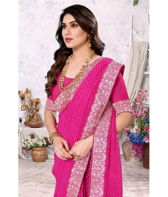 Rangita Women Gotta Patti Printed Georgette Saree with Blouse Piece - Pink - Pink