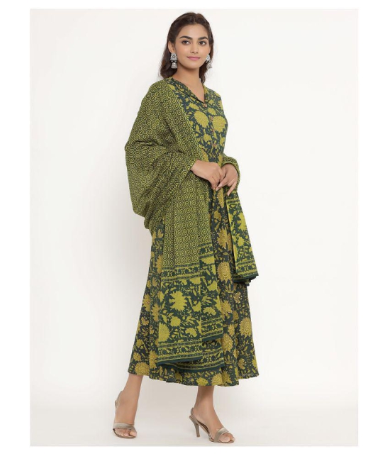 Angiya Green Cotton Anarkali Kurti - - XL