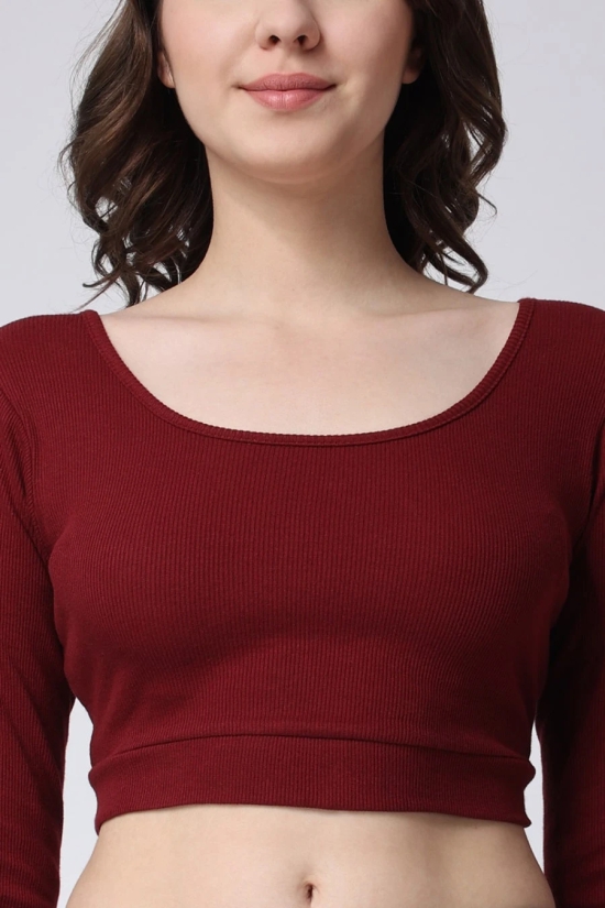 Womens Maroon Gym Rib Long Sleeve Crop Top-M / Maroon