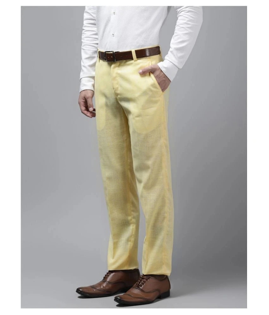 Hangup - Yellow Linen Regular Fit Mens Formal Pants (Pack of 1) - None