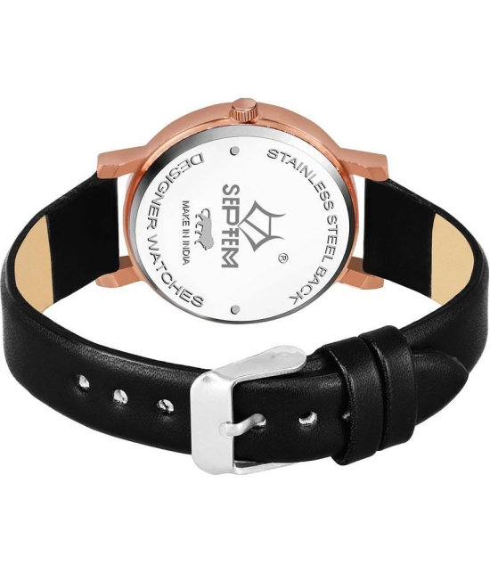 Septem Black Leather Analog Womens Watch