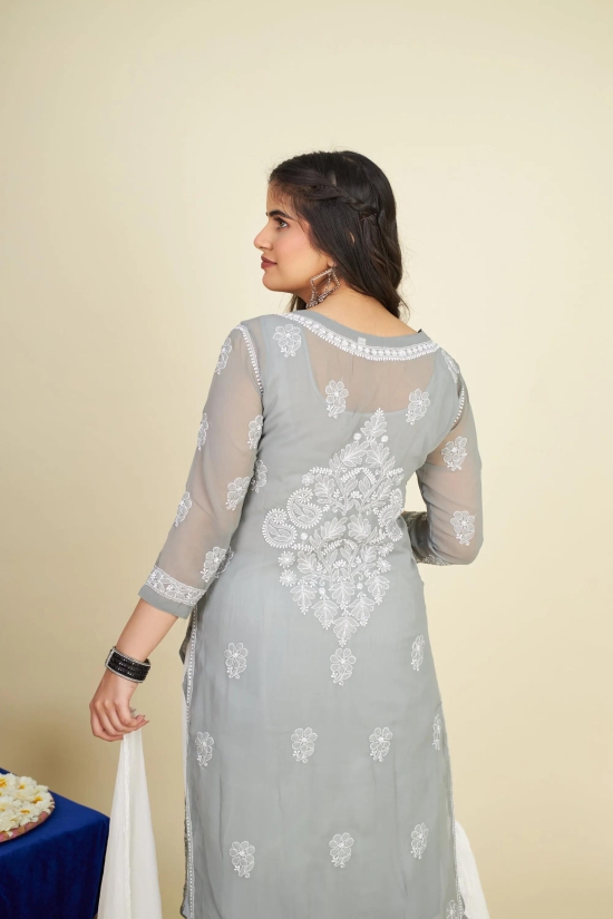 Georgette Chikankari  kurti- Grey-Grey / XXXL