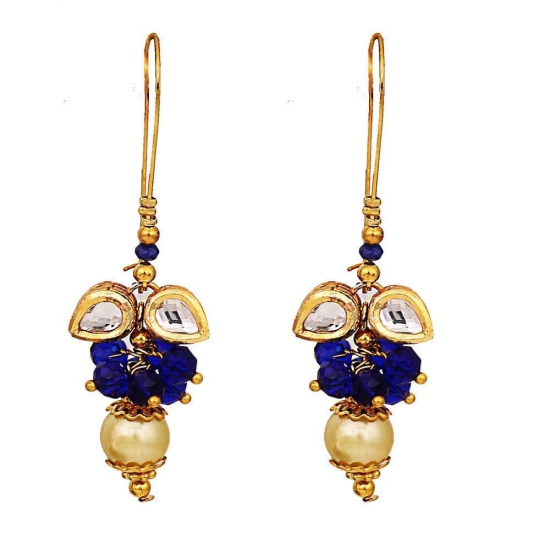 Abhaah Cute blue handmade Butterfly indo western pearl crystal Kundan long fancy party wear hoop clip on Earrings for women and girls