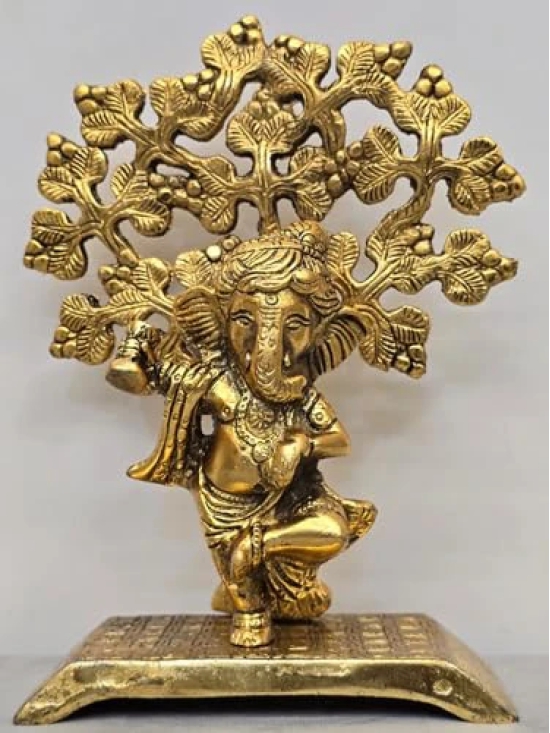 Aarna Creations Hand Crafted Metal Dancing Ganesh Infront of Tree| Artistic and Antique Ganesha Idol| Desk Idol Dancing Ganesha| Ganesh