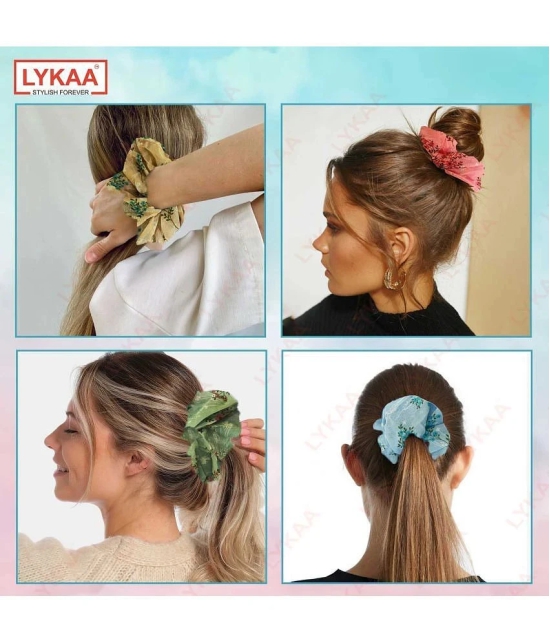 LYKAA Georgette Hair Scrunchies Elastics Ponytail Holders Leaf printed for Women & Girls - Pack of 2 - Multi