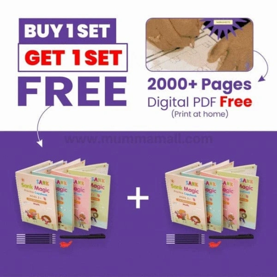 Magic Book Buy 1 set & Get 1 set FREE ( 8 Book + 20 Refill+2 Pen+2 Grip ) + FREE Learning 2000+ pages PDF worksheet for kids