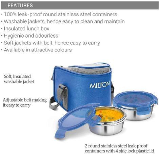 Milton Cube 2 Lunch Box, 300 ml, Set of 2, Blue / Red (Stainless Steel)