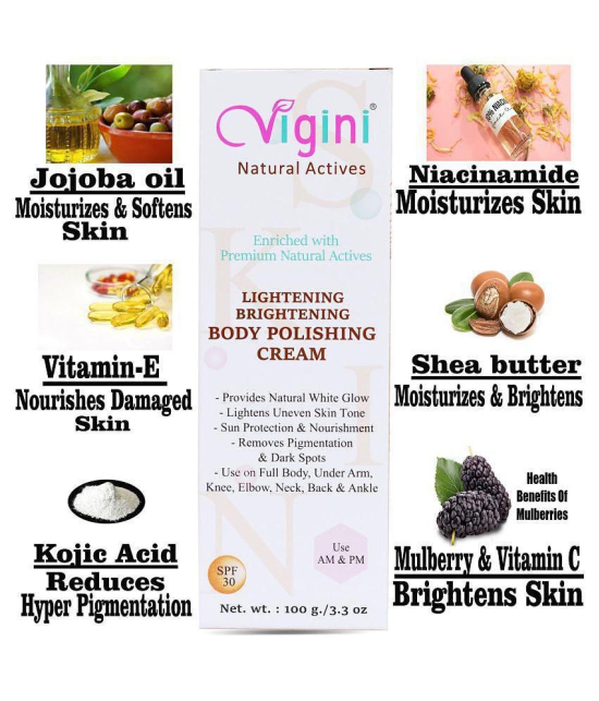 Vigini Skin Whitening Lightening Vitamin C & Kojic Acid Cream use with Soap Wash under arm Elbow knee Face Serum SPF 30 100 g