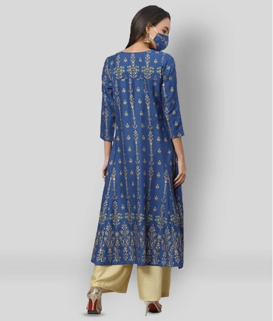 Yash Gallery - Blue Rayon Womens Flared Kurti ( Pack of 1 ) - L