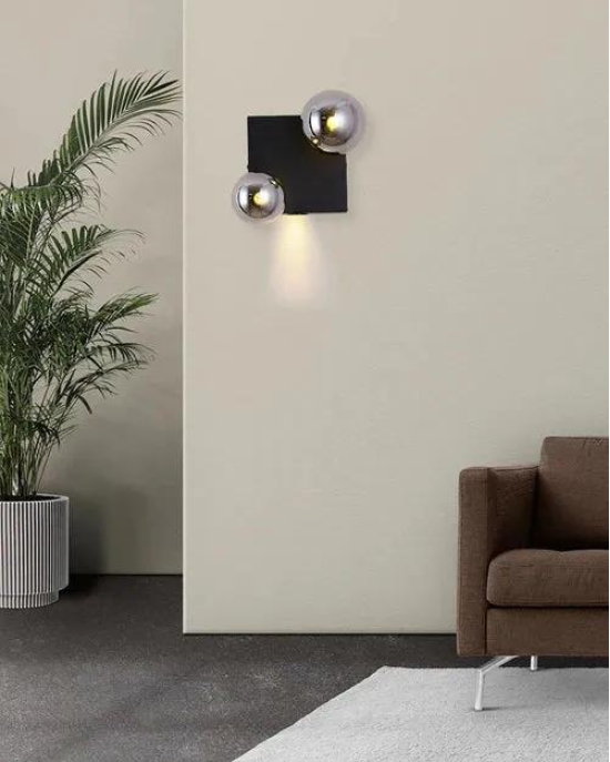 Hdc 2 Light Smoke Glass Modern Double Head Wall Light