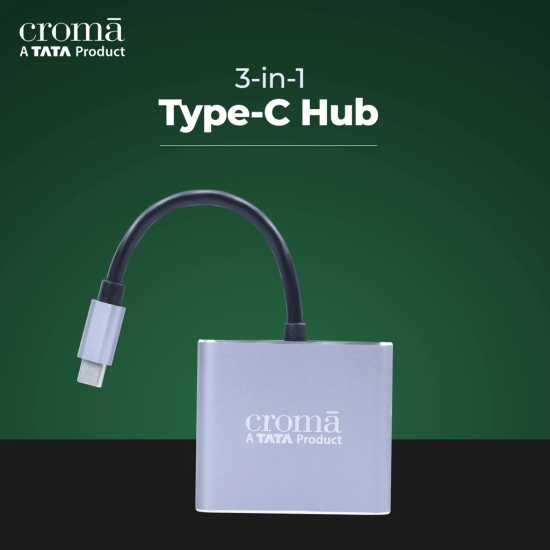 Croma USB 3.0 Type C to USB 3.0 Type C, USB 3.0 Type A, HDMI Type A Multi-Port Hub (Apple Compatible, Grey)