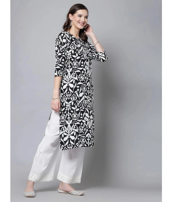 KIPEK Rayon Printed Straight Womens Kurti - Black ( Pack of 1 ) - None