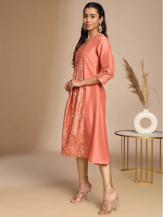 Janasya Silk Blend Embellished Anarkali Womens Kurti - Peach ( Pack of 1 ) - None