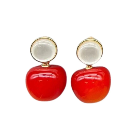 Red Cherry Earrings with Pearl Accents For Women & Girls - Design 3