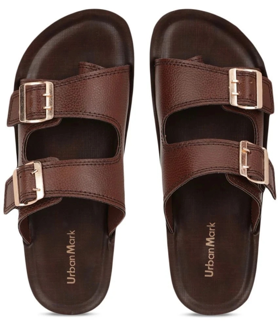 UrbanMark Men Comfortable Cushioned with Side Buckle Strap Thong Flip-Flop - None