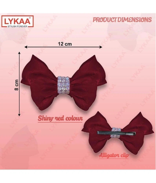 Lykaa Korean Style Hair Bows Barrette Hair Accessories For Girls And Women (Pack of 1) Red - Red