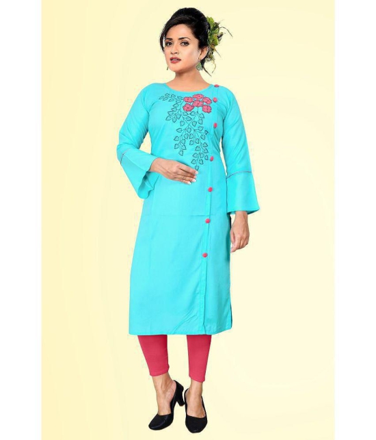 haya fashion - Turquoise Rayon Women's Straight Kurti ( Pack of 1 ) - None