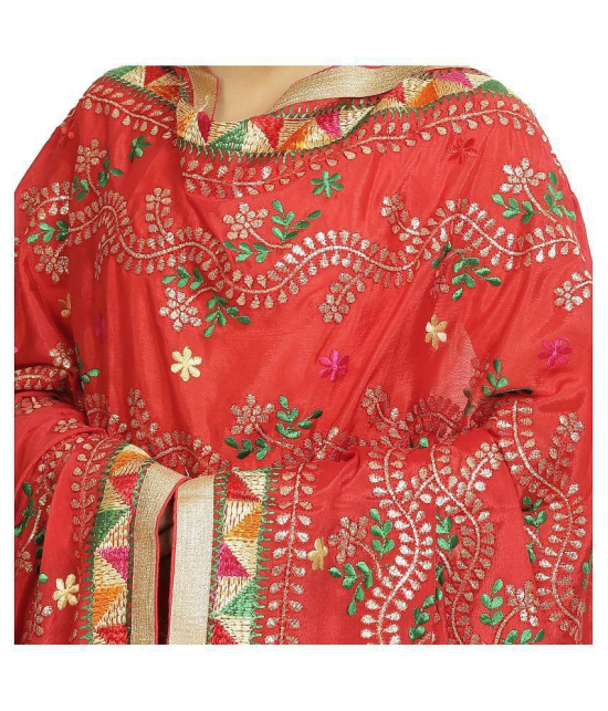 SAHEJ SUITS Red Chiffon Hand Embroidered Dupatta