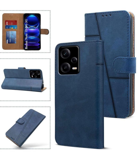 NBOX - Blue Flip Cover Artificial Leather Compatible For Redmi 12 ( Pack of 1 ) - Blue