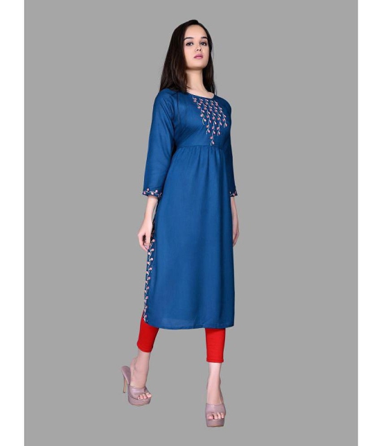 haya fashion - Blue Rayon Women's Straight Kurti ( Pack of 1 ) - None