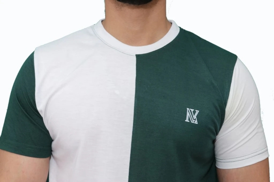 NVA Quality Solid Men's Round Neck Cotton Blend Half Sleeve Green White T-Shirt