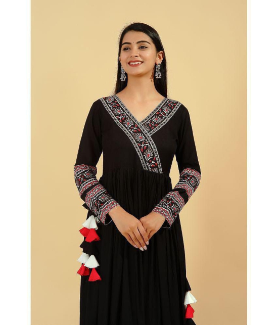 KIPEK - Black Rayon Womens Anarkali Kurti ( Pack of 1 ) - None