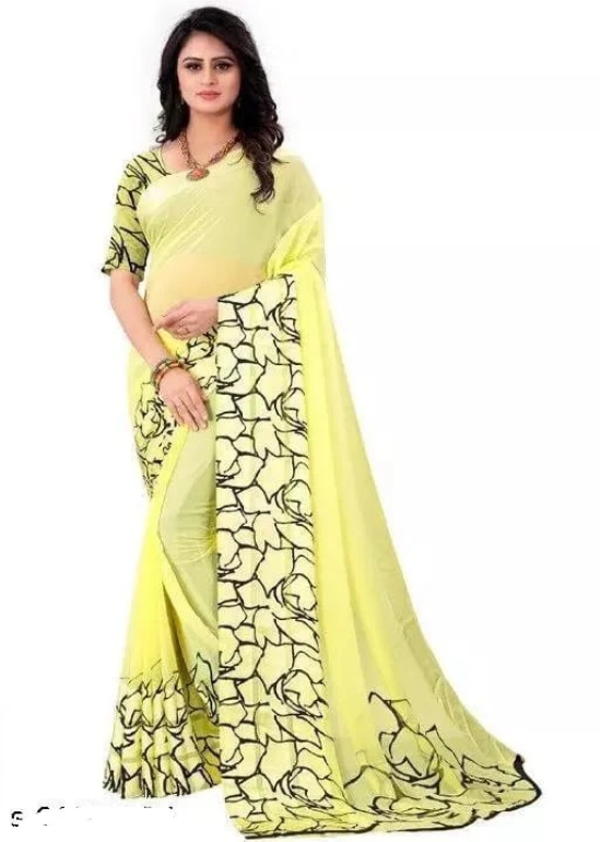 New georgette Satin Patta Saree with Blouse piece-Free SIze / White