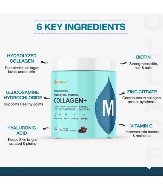 MyFitFuel Hydrolyzed Marine Collagen with Hyaluronic Acid, Biotin, Zinc & Vitamin C. 400g, Chocolate