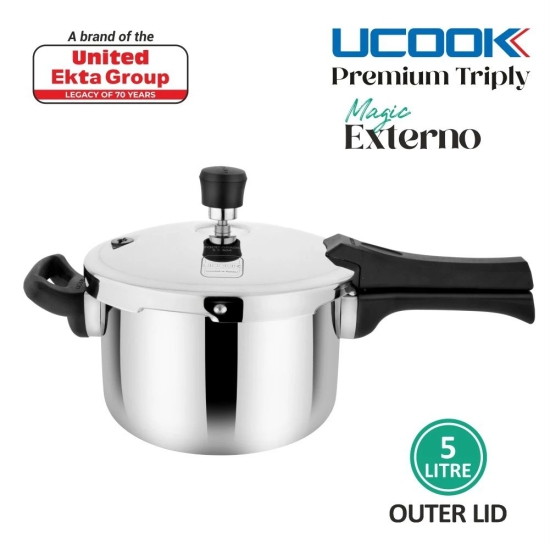 UCOOK By United Ekta Engg. Magic Externo Premium Triply Induction Outer Lid Pressure Cooker, 5 Litre, Silver