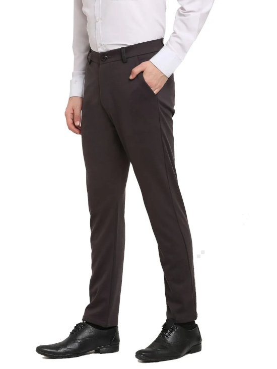 Indian Needle Men's Brown 4-Way Lycra Tapered Fit Trousers-30 / Brown